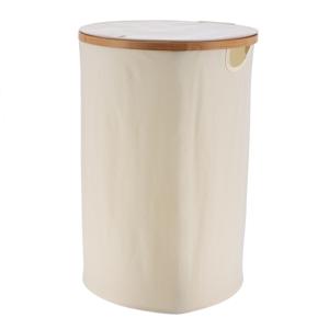 Wasmand met deksel - rond - bamboe hout - 70L - naturel wit - 60 x 40 cm - was sorteren