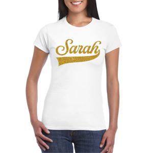 Verjaardag cadeau T-shirt voor dames - Sarah - wit - glitter goud - 50 jaar