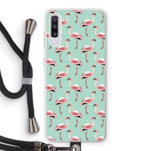 Flamingoprint groen: Samsung Galaxy A70 Transparant Hoesje met koord