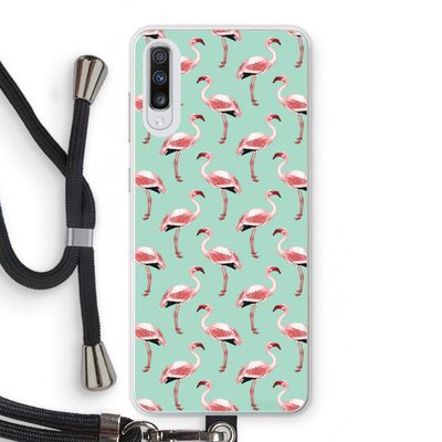 Flamingoprint groen: Samsung Galaxy A70 Transparant Hoesje met koord