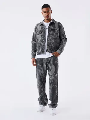 Project X Paris Motif Végétal Denim Set Heren Donkergrijs - Maat L - Kleur: Donkergrijs | Soccerfanshop