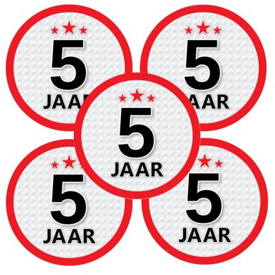 5 jaar leeftijd sticker - 5x - rond - Dia 15 cm - 5 jaar verjaardag - jubileum - leeftijd versiering