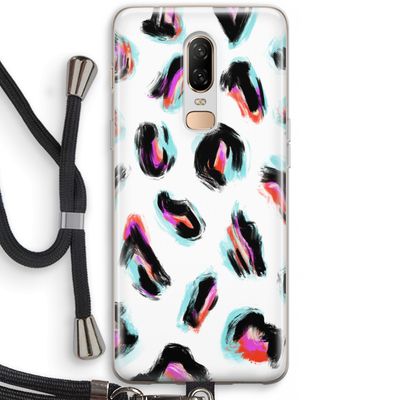 Cheetah color: OnePlus 6 Transparant Hoesje met koord