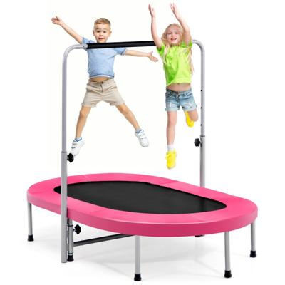 2 Personen Trampolines met Hoogteverstelbare Handgreep Mini Trampolines 154 x 90 x 92 -132 cm Roze