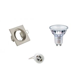 LED Spot Set - GU10 Fitting - Inbouw Vierkant - Mat Nikkel - Kantelbaar 80mm - Philips - MASTER 927 36D VLE - 4.9W - Warm Wit 2200K-2700K - DimTone Dimbaar