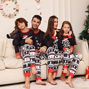 Familie-look Kerstmis Pyjama Brief Huis Zwart Lange mouw Mama En Ik Outfits Actief Bijpassende outfits miniinthebox