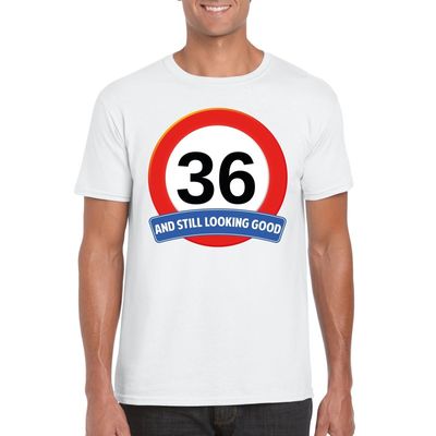 Verkeersbord 36 jaar t-shirt wit heren Verkeersbord 36 jaar t-shirt wit heren