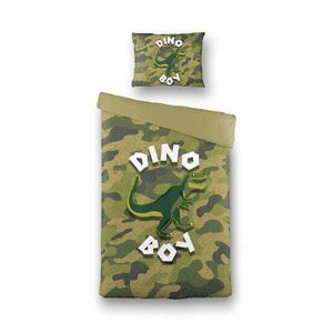 Kinderdekbedovertrek Dino Army - 140x200 cm Groen - Dessin: Dieren - Fresh and Co Kids - Dekbed-Discounter.nl