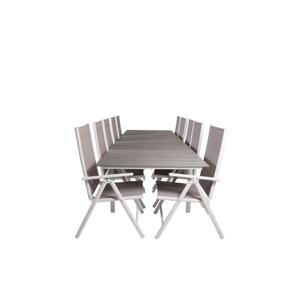 Levels tuinmeubelset tafel 100x229/310cm en 10 stoel Break wit, grijs.