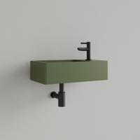 Fontein Gliss Design Freya Solid Marble 40x22x10 cm Met Kraangat Rechts Mat Olijf Groen Gliss Design