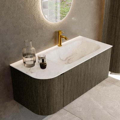 Badmeubel Mondiaz Kurve-Dlux | 105 cm cm | Meubelkleur Shadow | Wastafelkleur Frappe | Solid surface | Wasbak rechter zijde spoelbak | 1 kraangat