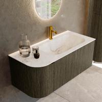 Badmeubel Mondiaz Kurve-Dlux | 105 cm cm | Meubelkleur Shadow | Wastafelkleur Frappe | Solid surface | Wasbak rechter zijde spoelbak | 1 kraangat