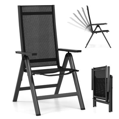 Opvouwbare Terrasstoelen Lichtgewicht Tuinstoelen met 7-Voudig Verstelbare Rugleuning Armleuningen Draagbare Balkonstoelen Zwart