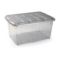 1x Opslagbakken/organizers met deksel 60 liter 63 x 46 x 32 transparant/grijs   - - thumbnail