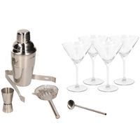 Cocktailshaker set RVS 5-delig inclusief 4x cocktail/martini glazen 260 ml - thumbnail