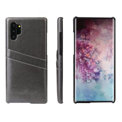 Fierre Shann retro olie Wax textuur PU lederen draagtas met kaartsleuven voor Galaxy Note 10 + (zwart)