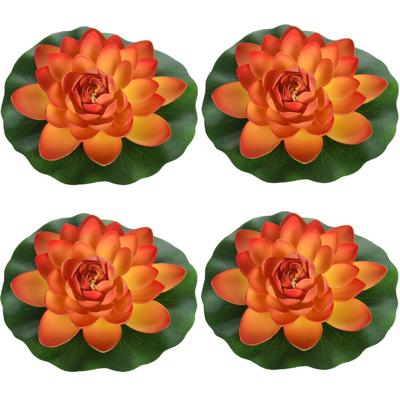 Drijvende kunst waterlelie bloemen - 4x - oranje - D18 cm - Vijver decoratie - Nep bloemen - Waterle