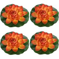 Drijvende kunst waterlelie bloemen - 4x - oranje - D18 cm - Vijver decoratie - Nep bloemen - Waterle