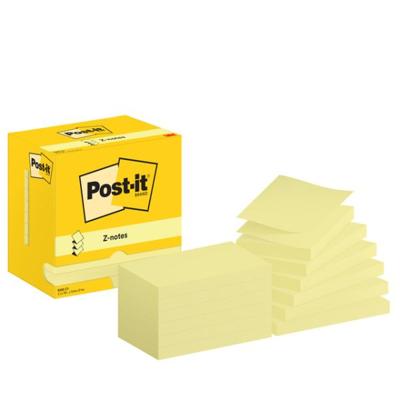 Post-It Z-Notes , 100 vel, ft 76 x 127 mm, geel, pak van 12 blokken
