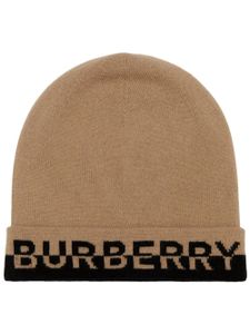 Burberry bonnet en maille à logo brodé - Marron