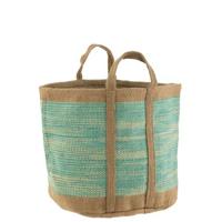 J-Line mand Rond Met Handvaten - jute - naturel|azuur