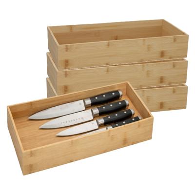 5Five houten bakje - 4x - organizer - bamboe - 38 x 18 x 7 cm - kast en lade verdelers - opslag
