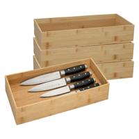 5Five houten bakje - 4x - organizer - bamboe - 38 x 18 x 7 cm - kast en lade verdelers - opslag
