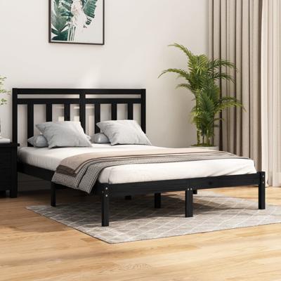 Bedframe massief hout zwart 140x190 cm