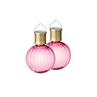 2x Buiten Led roze lampion solar verlichting 11 cm - thumbnail