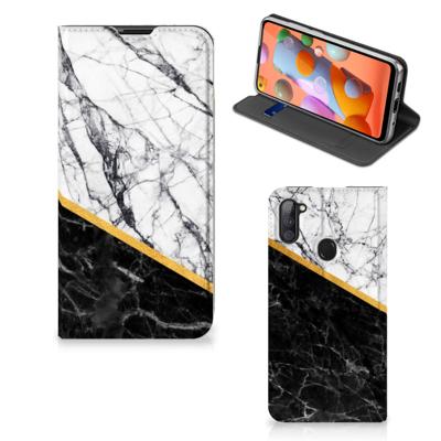 Samsung Galaxy M11 | A11 | Standcase | Marmer Wit Zwart - Origineel Cadeau Man