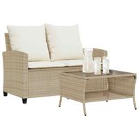 Tuinbank 2-zits met kussens & tafel poly rattan beige
