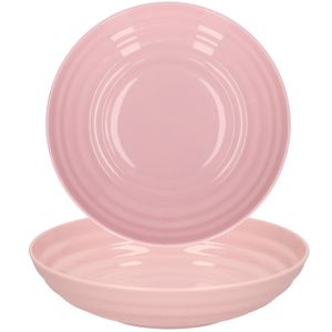 Rond bord/camping - 8x - diep bord - D19 cm - oud roze - kunststof - onbreekbaar