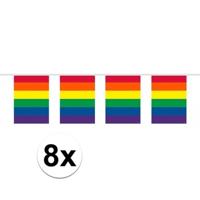 Regenboog vlaggenlijn - 8x - 10 meter - plastic - vierkante vlaggetjes - Gay pride versiering