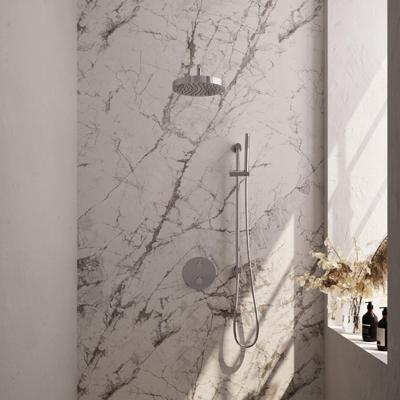 BRAUER Stripe Thermostatische Inbouw Regendouche - 3-weg - rond - SET 44 - 25cm douchekop - gebogen muurarm - staaf handdouche - doucheslang - geïntegreerde glijstang - chroom 5-CE-451