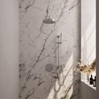 BRAUER Stripe Thermostatische Inbouw Regendouche - 3-weg - rond - SET 44 - 25cm douchekop - gebogen muurarm - staaf handdouche - doucheslang - geïntegreerde glijstang - chroom 5-CE-451