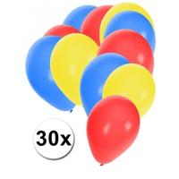Shoppartners Party Ballonnen - 30x stuks - blauw-rood-geel - latex - 27 cm - versiering