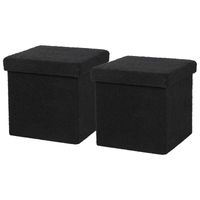 Urban Living Poef Square BOX - 2x - hocker - opbergbox - zwart - polyester/mdf - 38 x 38 cm - opvouwbaar - Poefs