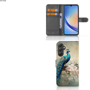 Telefoonhoesje met Pasjes voor Samsung Galaxy A24 4G Vintage Pauwen