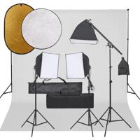 Fotostudioset met verlichtingsset, achtergrond en reflector