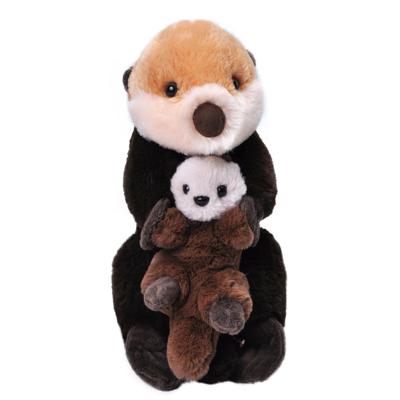 Pluche knuffel familie zee otters - bruin - 36 cm - Moeder/kind
