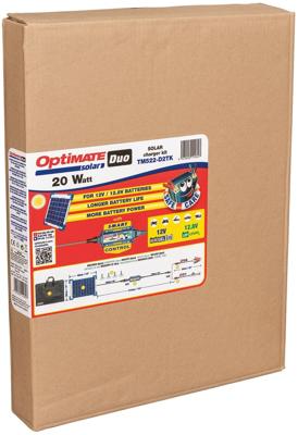 TecMATE acculader "optimate solar duo 20w travel kit". optimate charger solar duo 20w