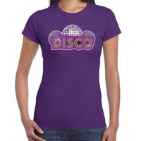 Disco fun t-shirt paars voor dames - thumbnail