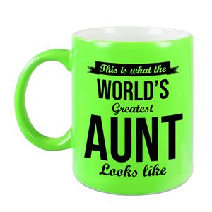 Tante cadeau mok / beker neon groen This is what the Worlds Greatest Aunt looks like