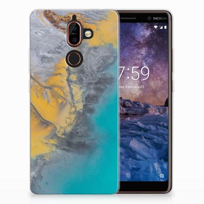 Nokia 7 Plus | TPU | Siliconen hoesje | Marble Blue Gold