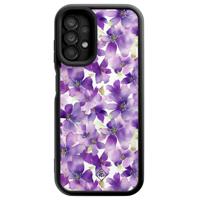 Samsung Galaxy A13 4G zwarte case - Floral violet