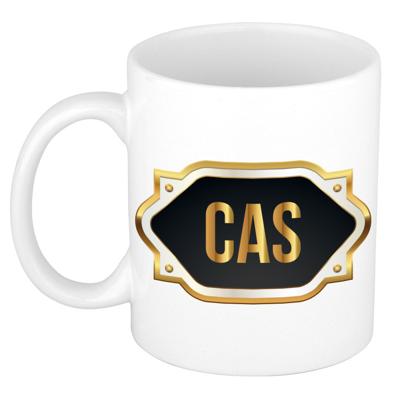 Naam cadeau mok - heren - Cas - gouden embleem - 300 ml - meester - bedankje
