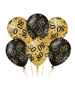 Classy Ballonnen 80 Jaar Zwart/Goud (6st)