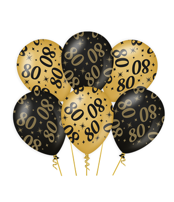 Classy Ballonnen 80 Jaar Zwart/Goud (6st)