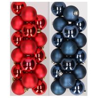 32x stuks kunststof kerstballen mix van rood en donkerblauw 4 cm   -