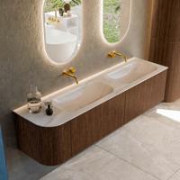 Badmeubel Mondiaz Kurve-Dlux | 175 cm | Meubelkleur Walnut | Wastafelkleur Meli | Solid surface | Dubbel / Rechts spoelbak | Zonder kraangat(en)